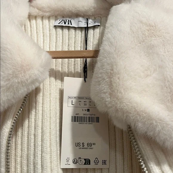 NWT Zara Women's Cropped Fur Lined Jacket - Picture 2 of 5